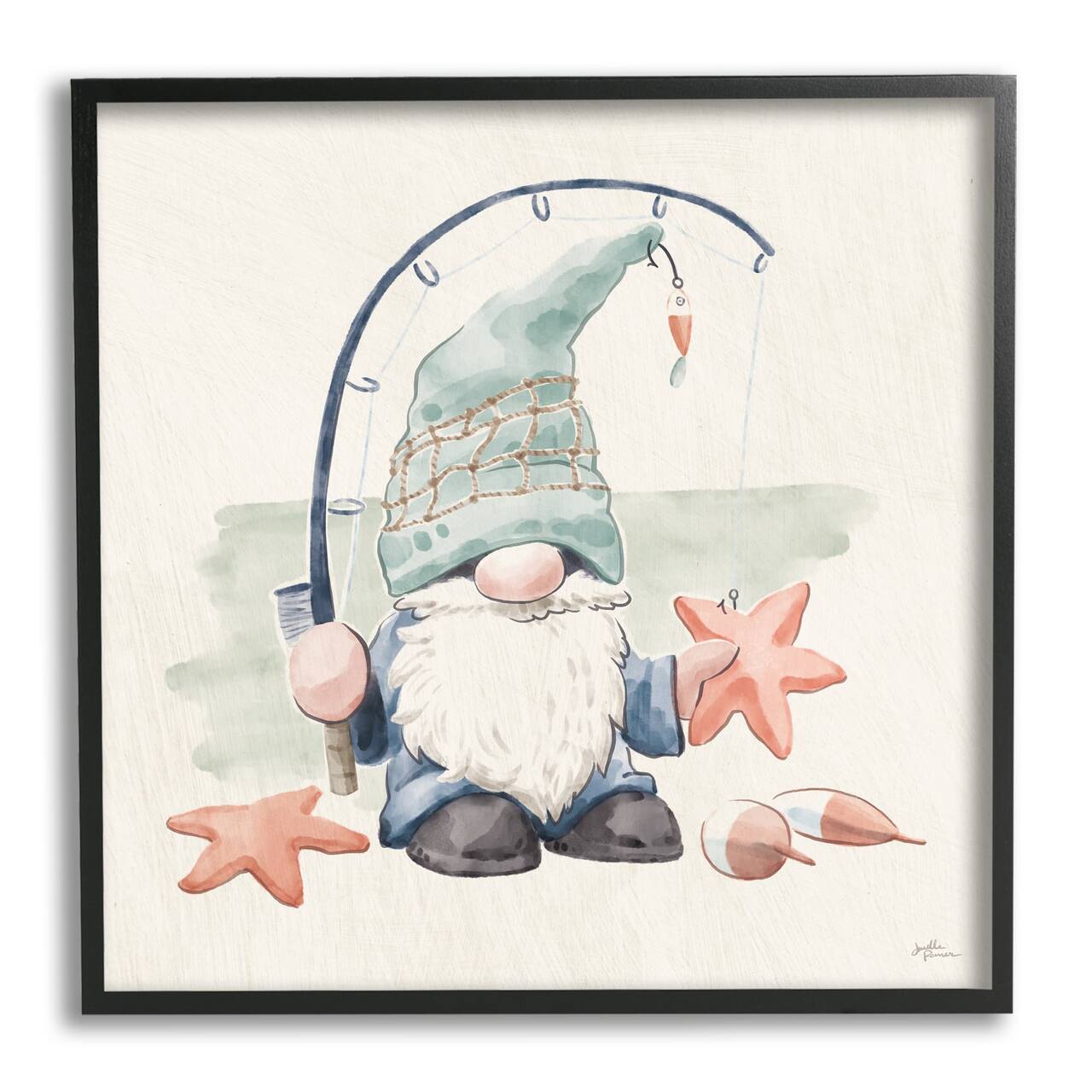 Stupell Industries Summer Fisherman Gnome Holding Starfish Framed Giclee Art